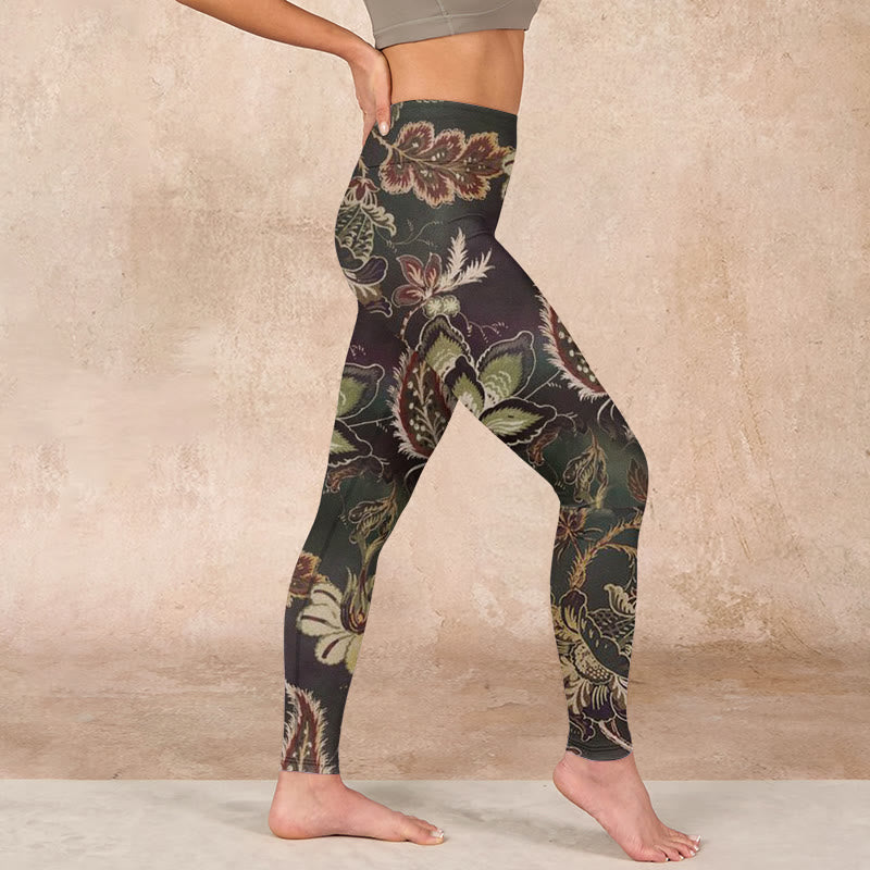 Buddha Stones Olive Florals Print Sports Fitness Leggings Women's Yoga Pants - image 16