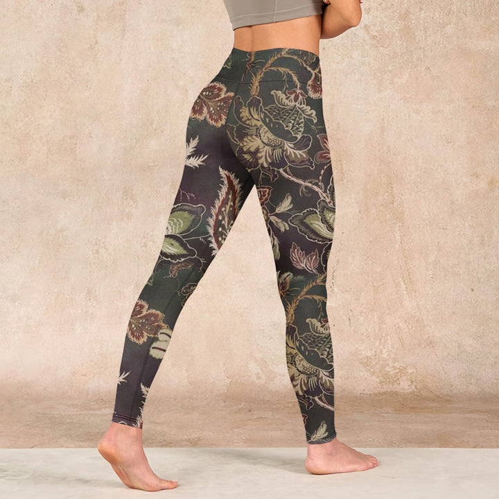 Buddha Stones Olive Florals Print Sports Fitness Leggings Women's Yoga Pants - image 4