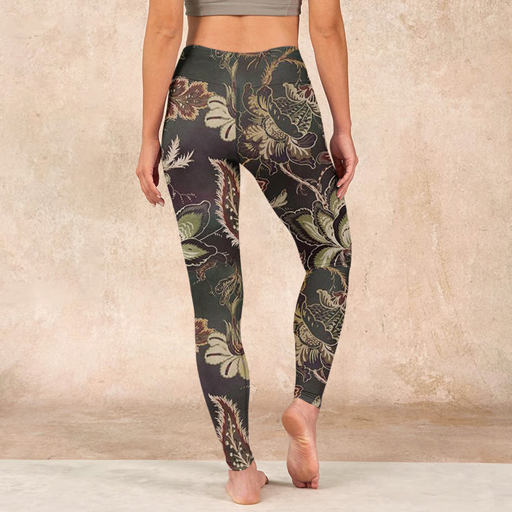 Buddha Stones Olive Florals Print Sports Fitness Leggings Women's Yoga Pants - image 14