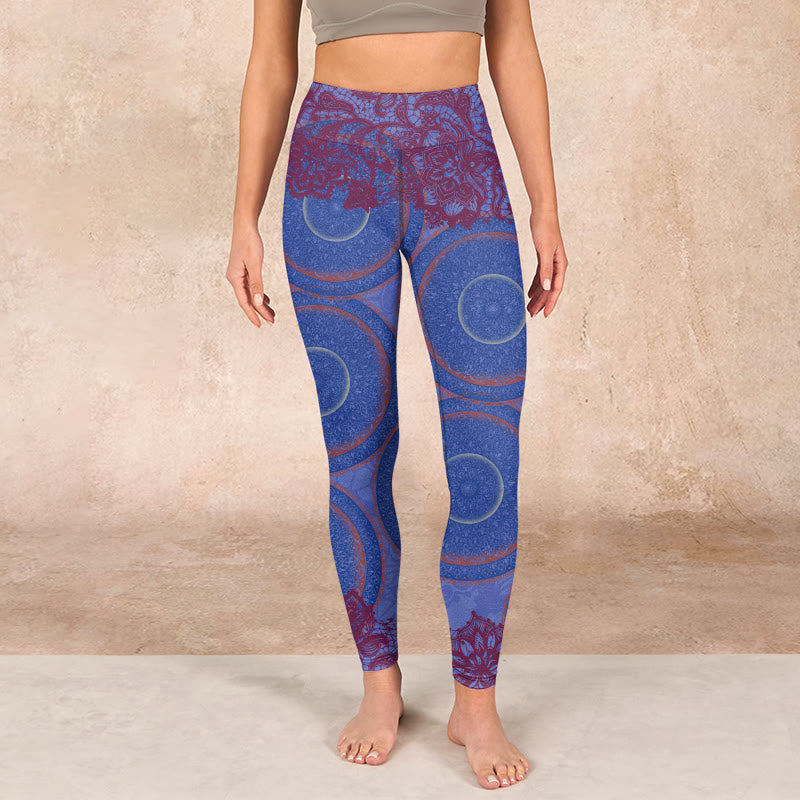 Buddha Stones Purple Compass Mandala Flower Print Gym Fitness Leggings Women's Yoga Pants - image 1