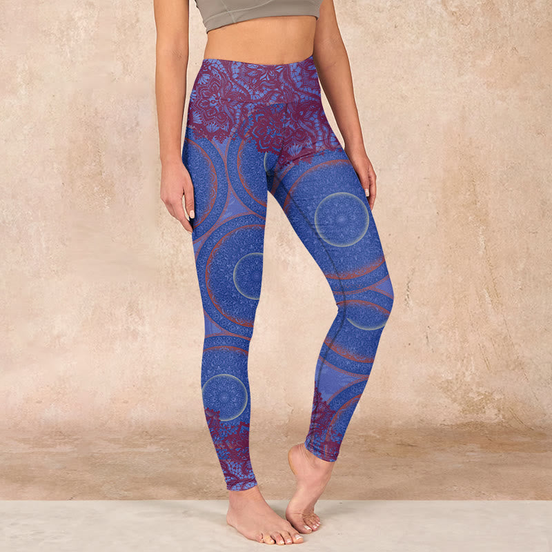 Buddha Stones Purple Compass Mandala Flower Print Gym Fitness Leggings Women's Yoga Pants - MediumPurple - US18，UK/AU22，EU50 (4XL) - image 0