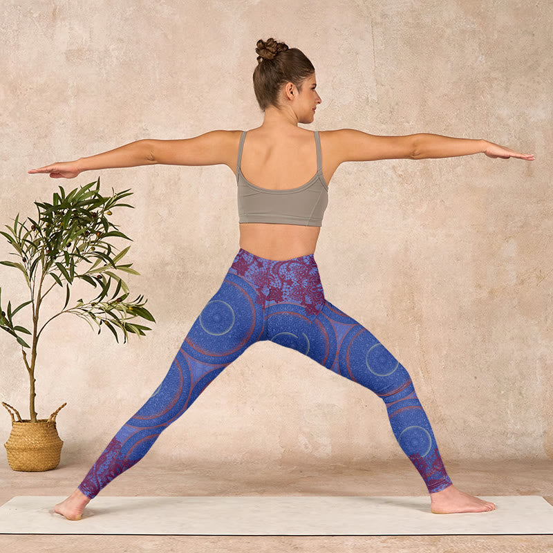 Buddha Stones Purple Compass Mandala Flower Print Gym Fitness Leggings Women's Yoga Pants - image 10