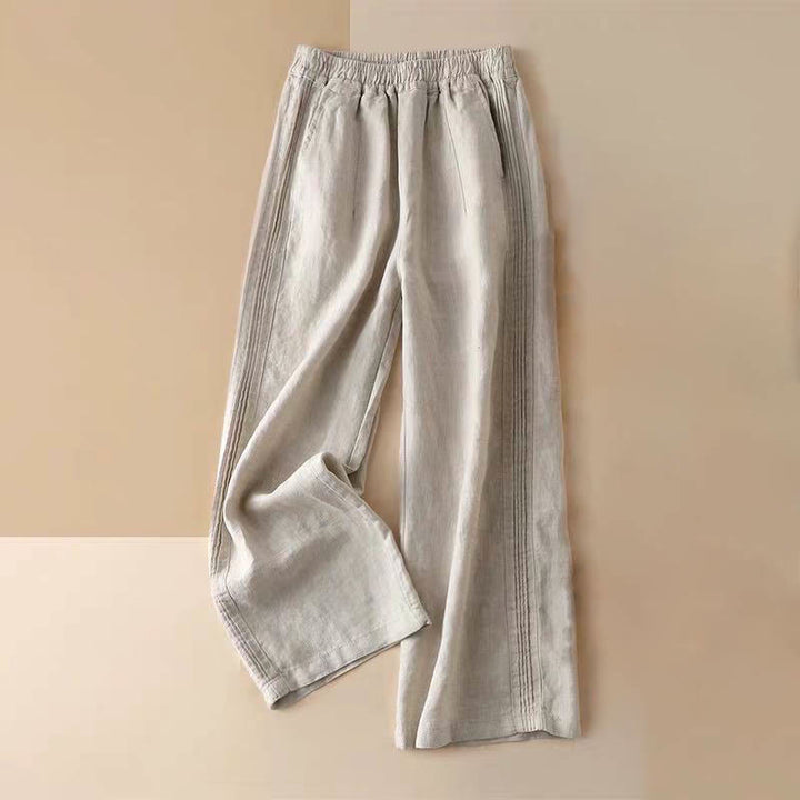 Buddha Stones Casual Plain Color Side Pleats Cotton Linen Women's Wide Leg Pants With Pockets - Wheat - US12，UK/AU16，EU44 (3XL) - image 0