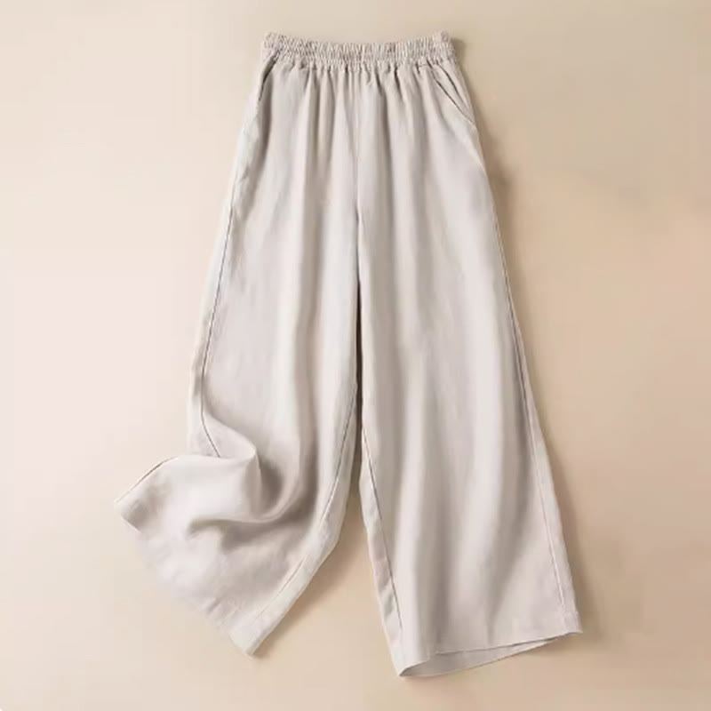 Buddha Stones Casual Solid Color Women's Wide Leg Pants With Pockets - Beige - US12，UK/AU16，EU44 (3XL) - image 19