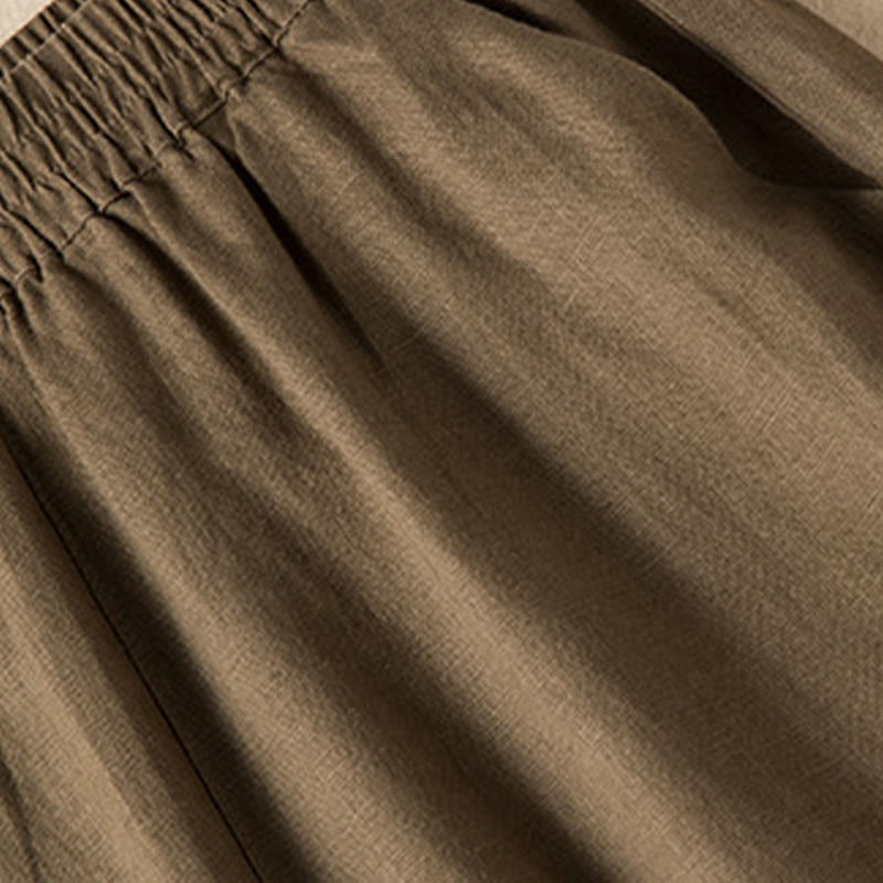 Buddha Stones Casual Solid Color Cotton Linen Women's Wide Leg Pants With Pockets - image 3