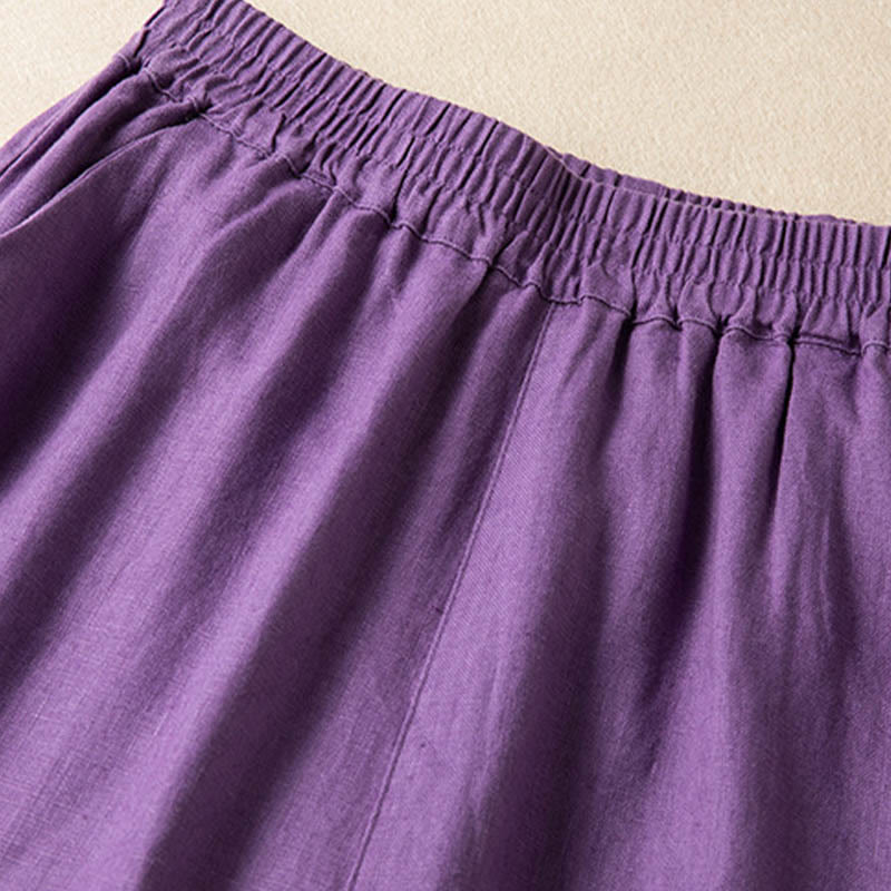 Buddha Stones Casual Solid Color Cotton Linen Women's Wide Leg Pants With Pockets - image 10