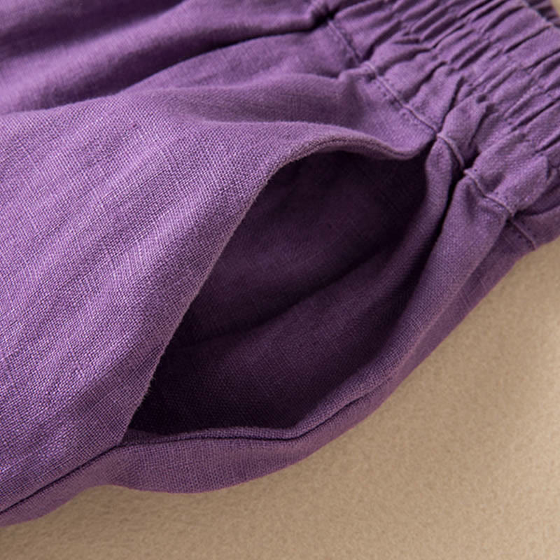 Buddha Stones Casual Solid Color Cotton Linen Women's Wide Leg Pants With Pockets - image 13