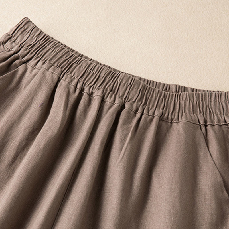 Buddha Stones Casual Solid Color Cotton Linen Women's Wide Leg Pants With Pockets - image 17