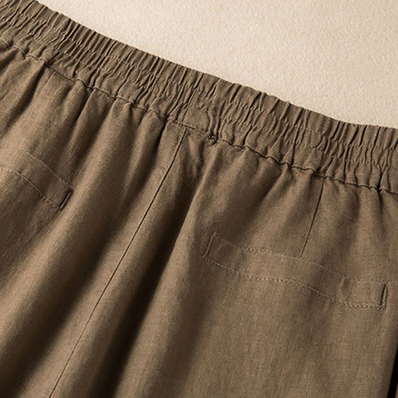 Buddha Stones Casual Solid Color Cotton Linen Women's Wide Leg Pants With Pockets - image 2