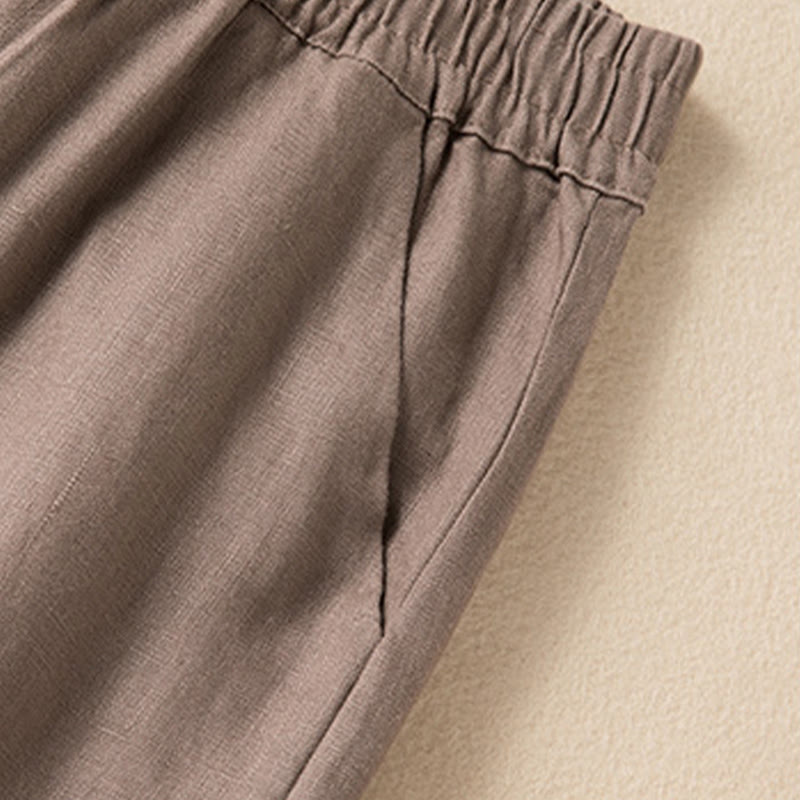 Buddha Stones Casual Solid Color Cotton Linen Women's Wide Leg Pants With Pockets - image 18