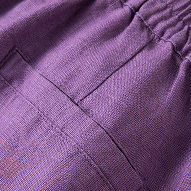 Buddha Stones Casual Solid Color Cotton Linen Women's Wide Leg Pants With Pockets - image 11