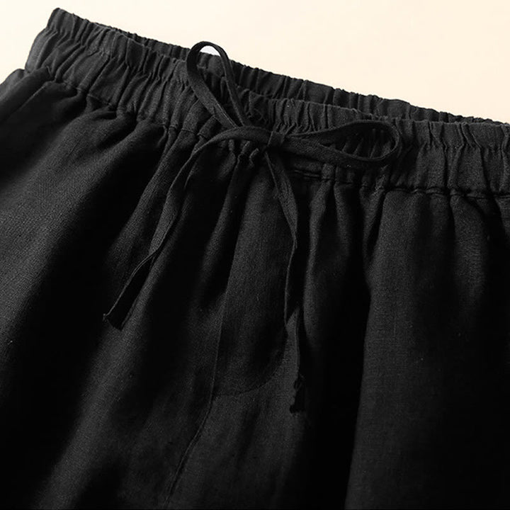 Buddha Stones Plain Color Bottom Hollow Lace Design Lace-up Cotton Women's Shorts With Pockets - image 17