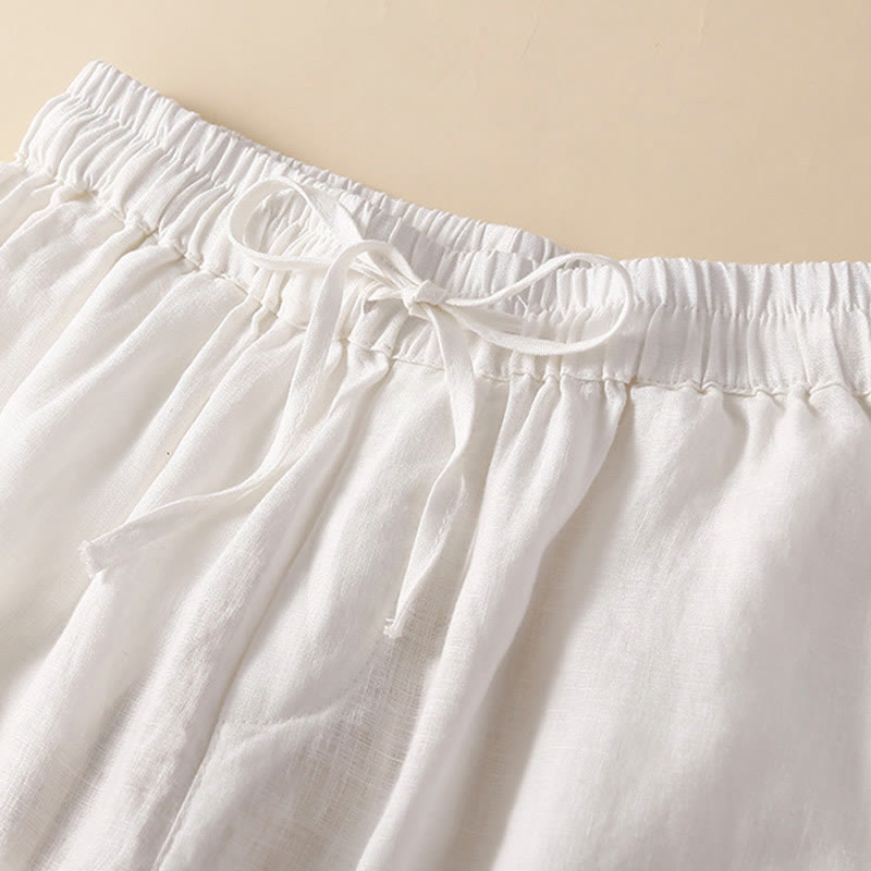 Buddha Stones Plain Color Bottom Hollow Lace Design Lace-up Cotton Women's Shorts With Pockets - image 12