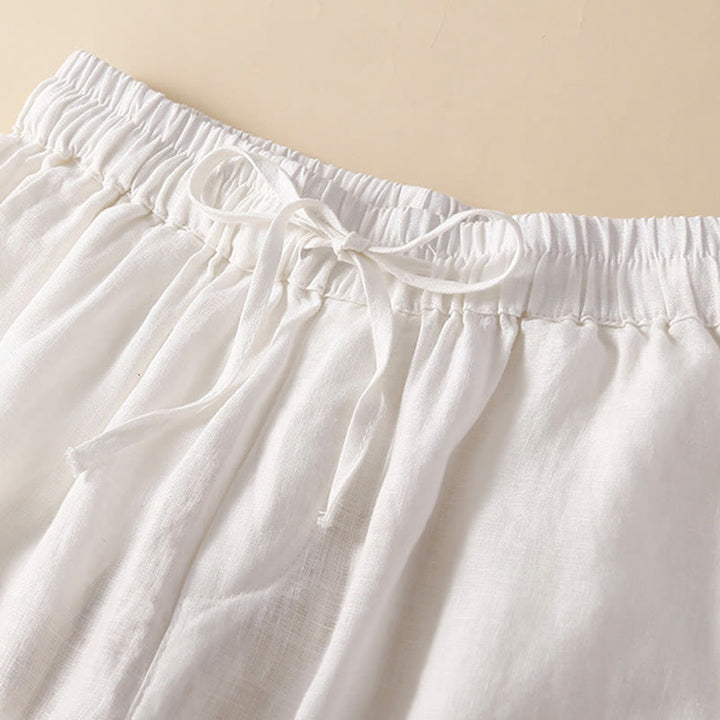 Buddha Stones Plain Color Bottom Hollow Lace Design Lace-up Cotton Women's Shorts With Pockets - image 12