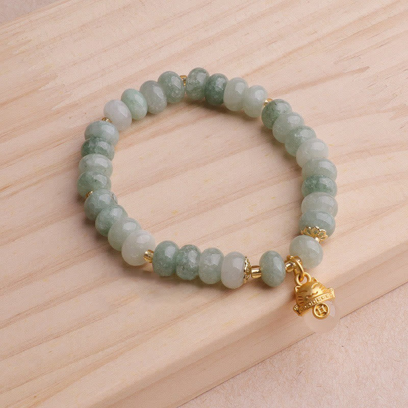 Buddha Stones Strawberry Quartz Cyan Jade Lucky Cat Beads Healing Bracelet - image 16