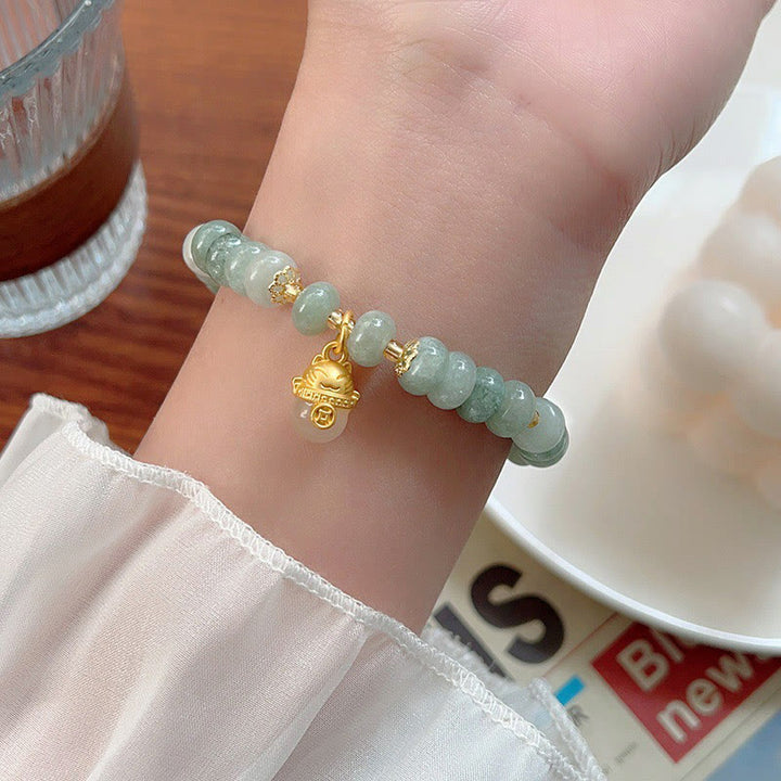 Buddha Stones Strawberry Quartz Cyan Jade Lucky Cat Beads Healing Bracelet - image 17