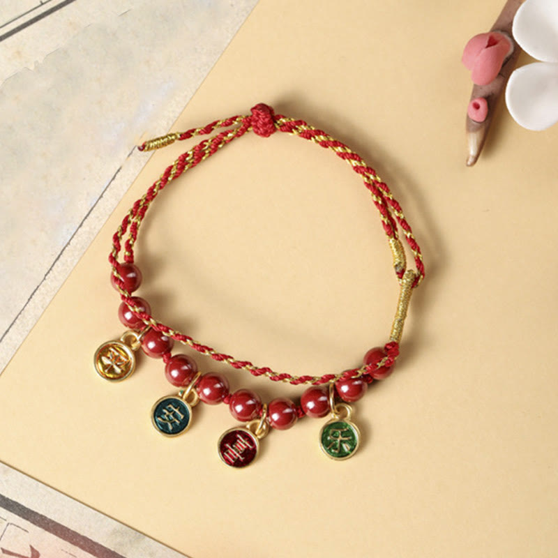 Buddha Stones Cinnabar Peace And Joy Red String Adjustable Blessing Braided Bracelet - image 2