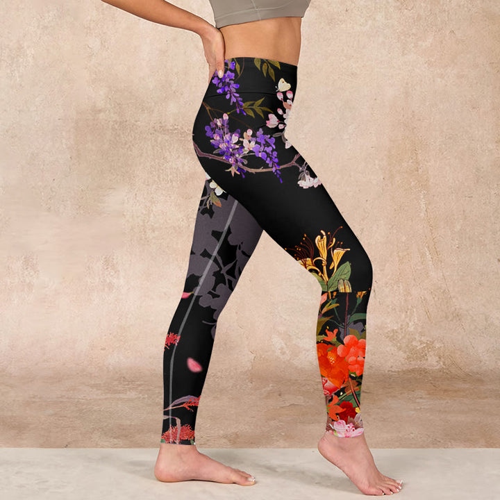 Buddha Stones Black Colorful Flowers Print Gym Leggings Women's Yoga Pants - image 16