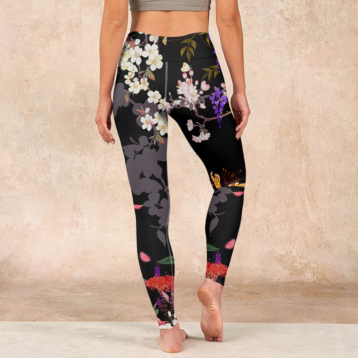 Buddha Stones Black Colorful Flowers Print Gym Leggings Women's Yoga Pants - image 14