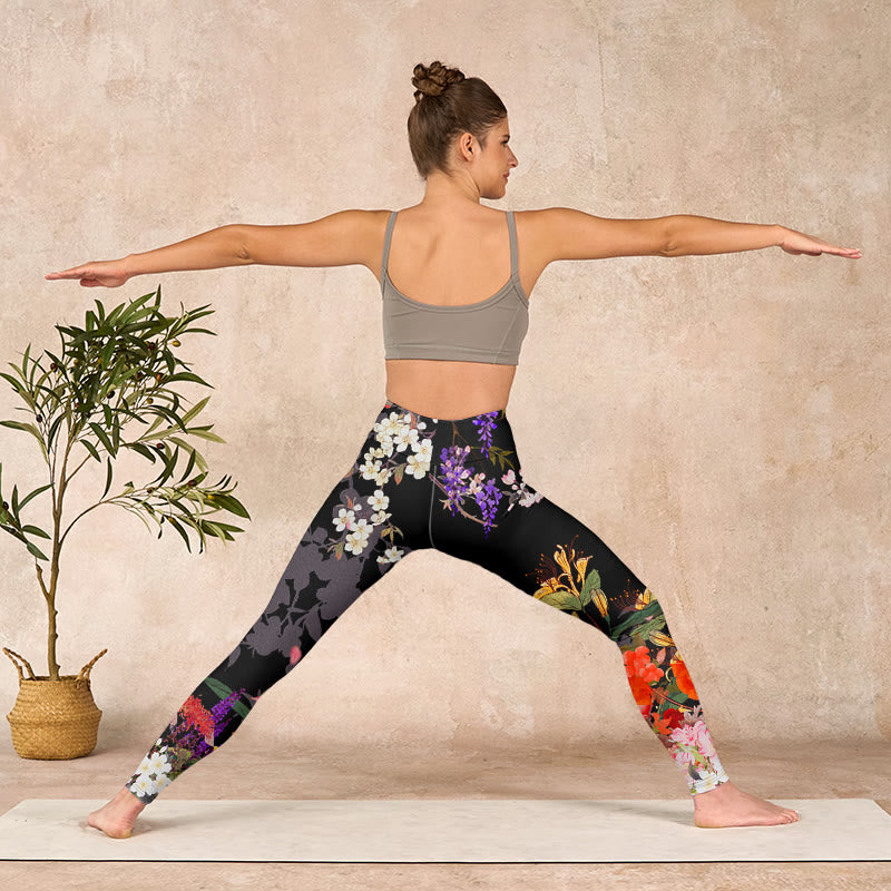 Buddha Stones Black Colorful Flowers Print Gym Leggings Women's Yoga Pants - image 10