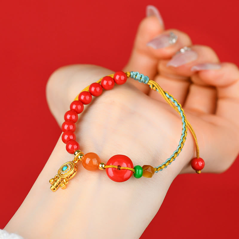 Buddha Stones Cinnabar String Peace Buckle Blessing Bracelet - image 1