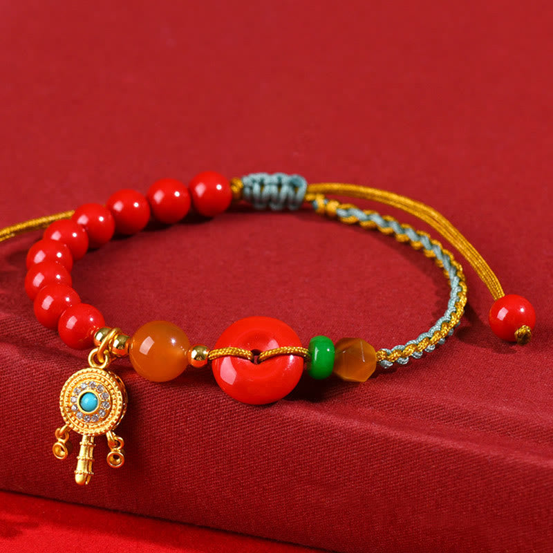 Buddha Stones Cinnabar String Peace Buckle Blessing Bracelet - Cinnabar String (Wrist Circumference: 13-16cm) - image 0