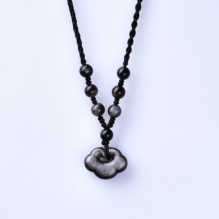Buddha Stones Natural Silver Sheen Obsidian Auspicious Clouds Protection Soothing Necklace Pendant - image 2
