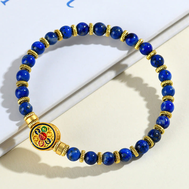 Buddha Stones Natural Lazurite Lapis Lazuli Om Mani Padme Hum Bead Balance Bracelet - image 1