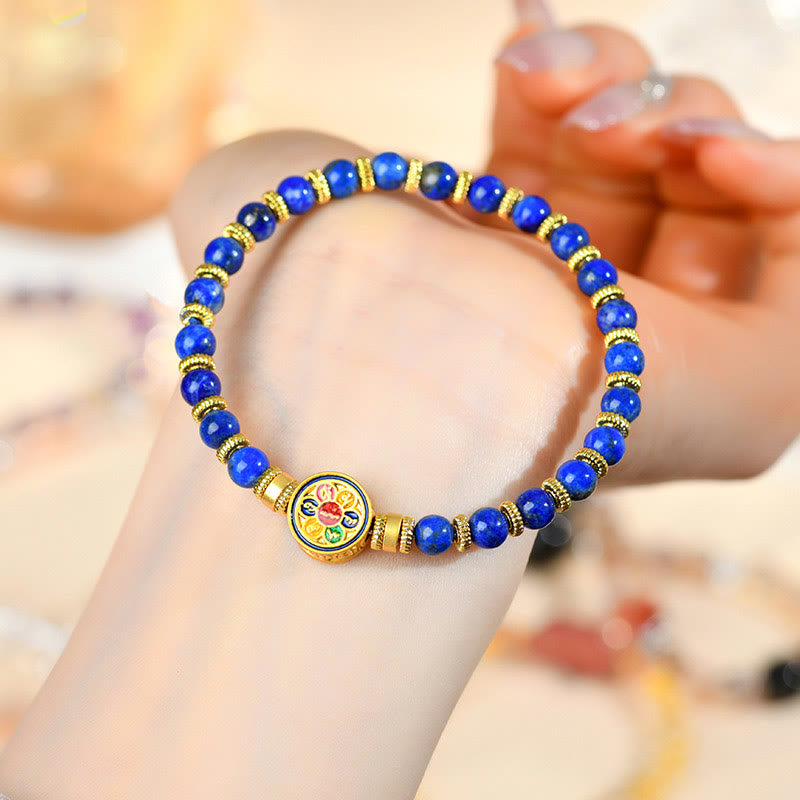 Buddha Stones Natural Lazurite Lapis Lazuli Om Mani Padme Hum Bead Balance Bracelet - image 4