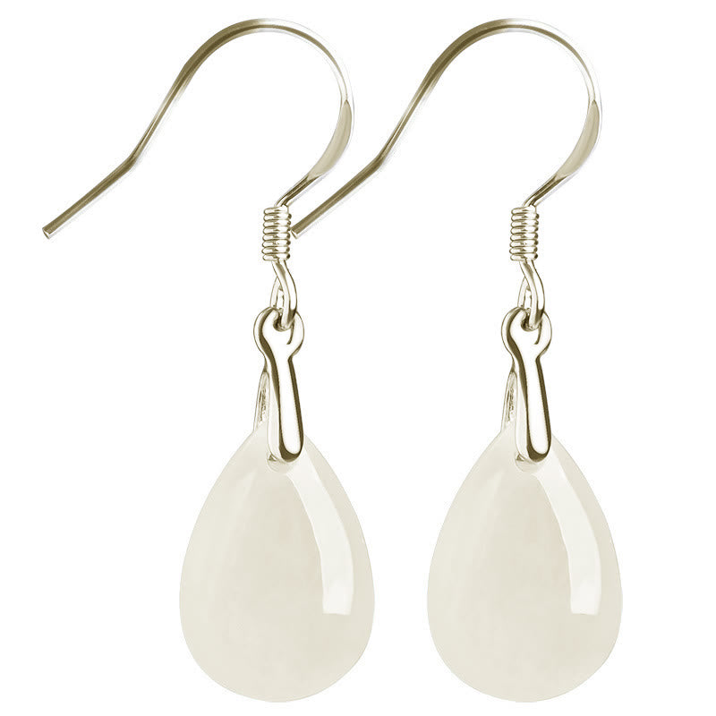 Buddha Stones 925 Sterling Silver Jade Water Drop Pattern Luck Prosperity Dangle Earrings - image 8