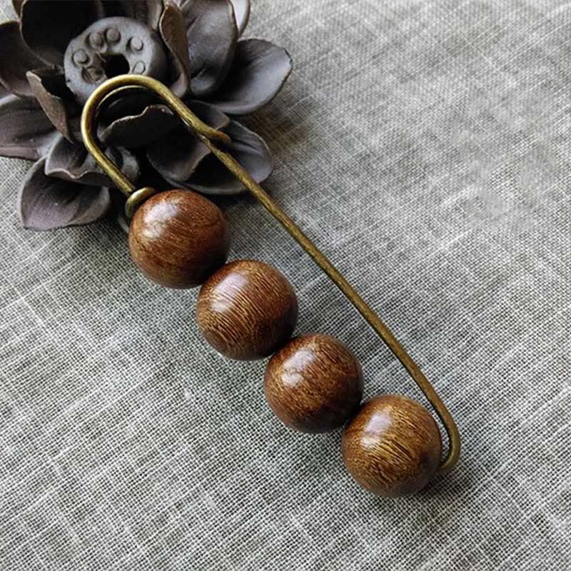 Buddha Stones Vintage Sandalwood Agathis Alba Ebony Wood Peltogyne Beads Healing Brooch - image 1
