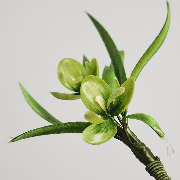 Buddha Stones Handmade Velvet Flower Mulberry Silk Green Flowers Leaves Brooch Hairpin - image 4