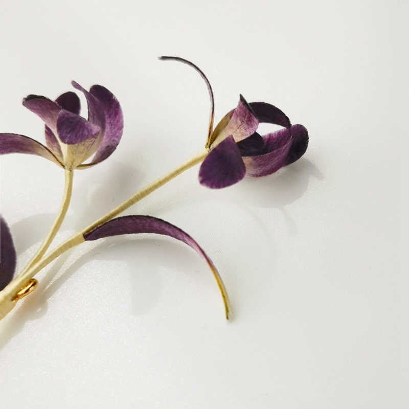 Buddha Stones Handmade Velvet Flower Mulberry Silk Orchid Flower Brooch - image 3