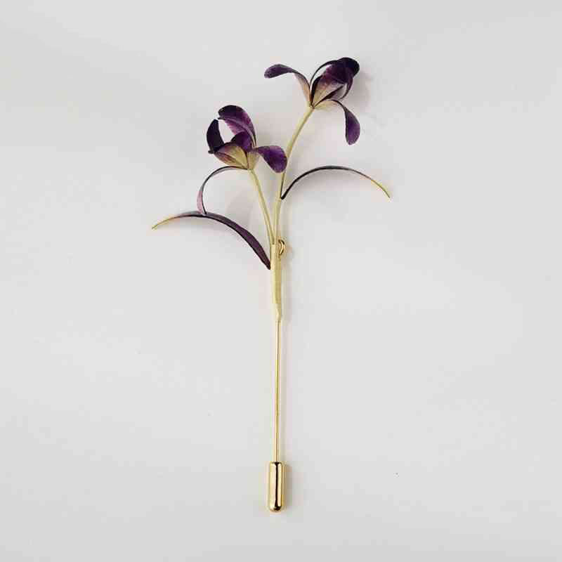 Buddha Stones Handmade Velvet Flower Mulberry Silk Orchid Flower Brooch - Orchid - image 0