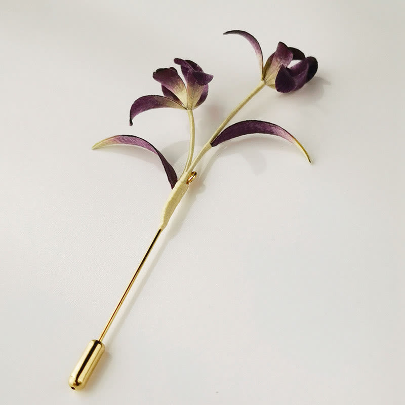 Buddha Stones Handmade Velvet Flower Mulberry Silk Orchid Flower Brooch - image 1