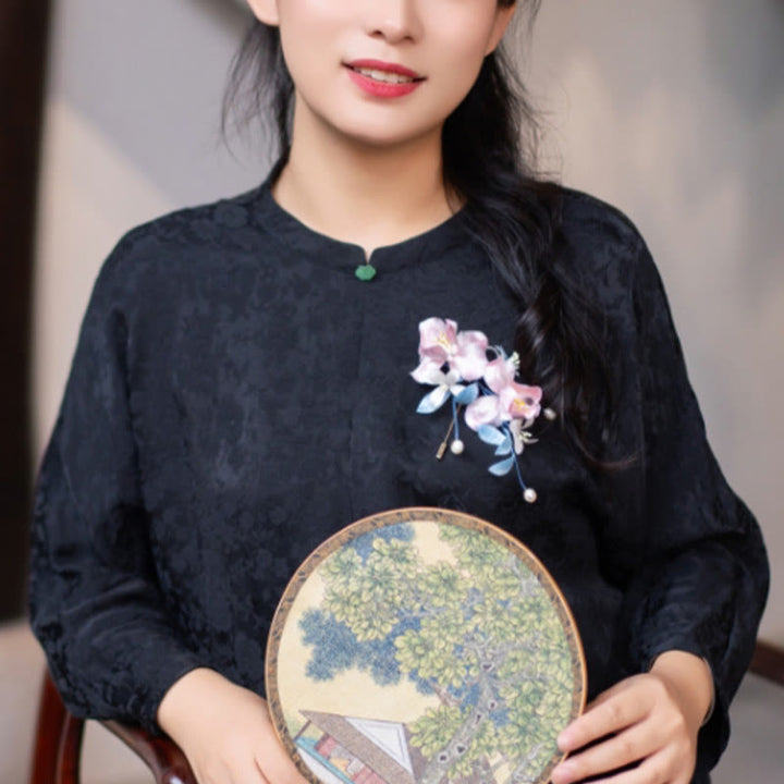 Buddha Stones Handmade Velvet Flower Mulberry Silk Pink Iris Vine Brooch Hairpin - image 1