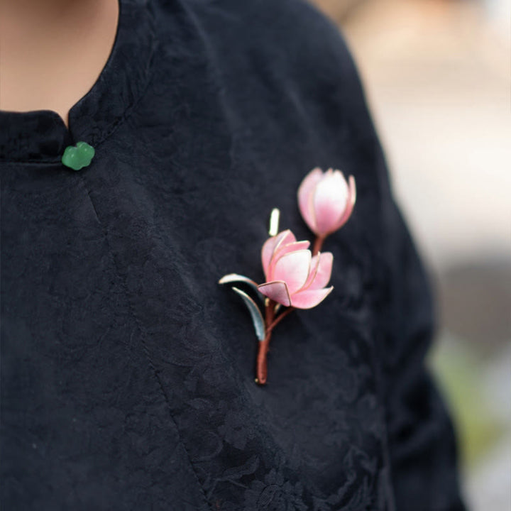 Buddha Stones Handmade Yangzhou Velvet Flower Mulberry Silk Purple Magnolia Brooch Hairpin - image 1
