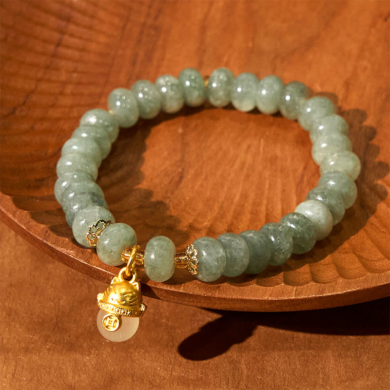 Buddha Stones Strawberry Quartz Cyan Jade Lucky Cat Beads Healing Bracelet - image 13