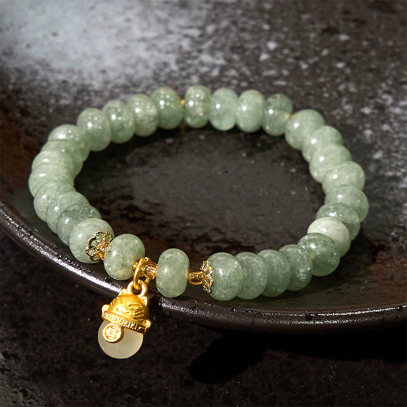 Buddha Stones Strawberry Quartz Cyan Jade Lucky Cat Beads Healing Bracelet - image 11
