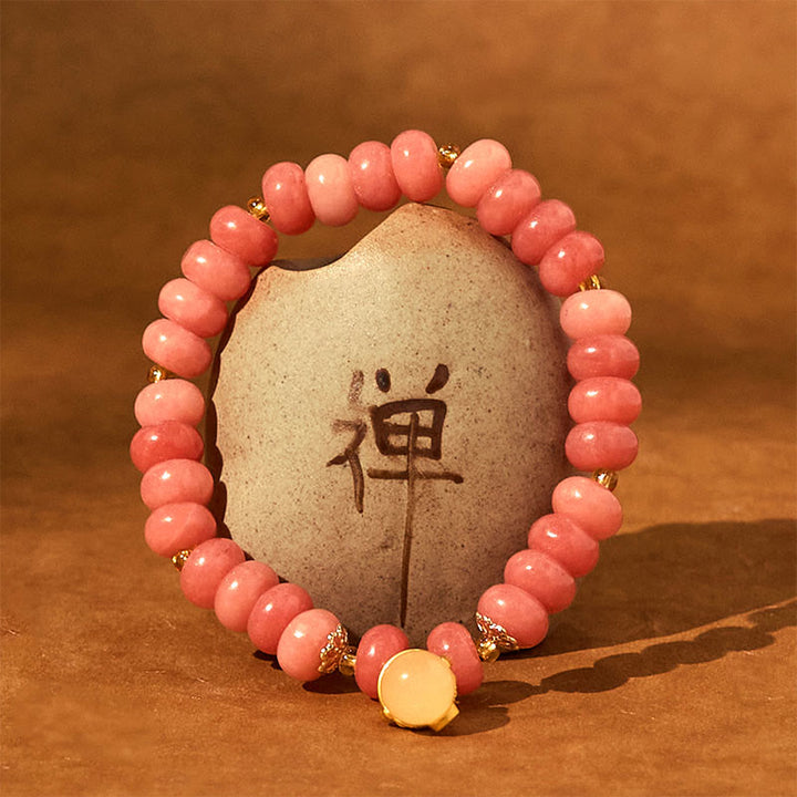 Buddha Stones Strawberry Quartz Cyan Jade Lucky Cat Beads Healing Bracelet - image 7