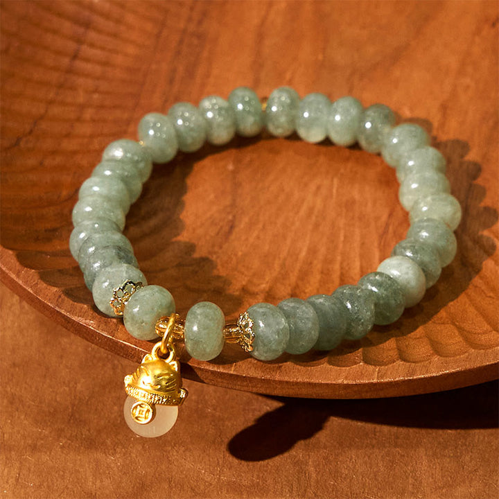 Buddha Stones Strawberry Quartz Cyan Jade Lucky Cat Beads Healing Bracelet - image 15
