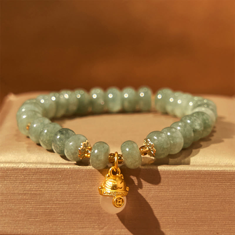 Buddha Stones Strawberry Quartz Cyan Jade Lucky Cat Beads Healing Bracelet - image 12