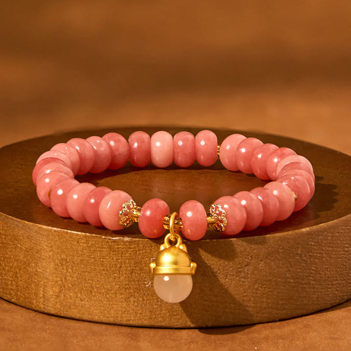 Buddha Stones Strawberry Quartz Cyan Jade Lucky Cat Beads Healing Bracelet - image 2