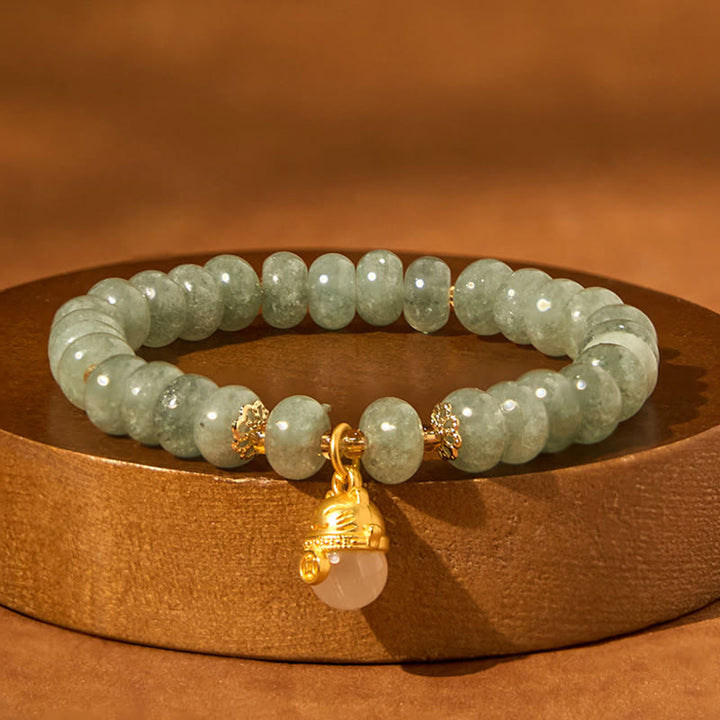 Buddha Stones Strawberry Quartz Cyan Jade Lucky Cat Beads Healing Bracelet - image 14