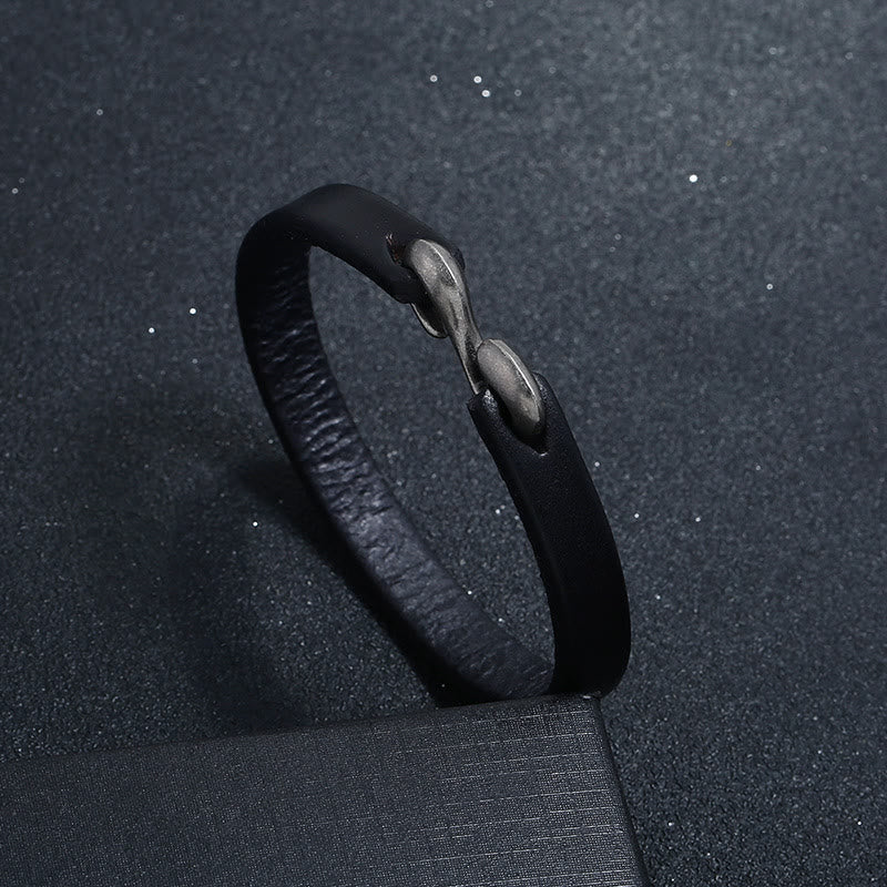 Buddha Stones Vintage Leather Plain Strength Buckle Bracelet - Black - 18-20cm - image 9