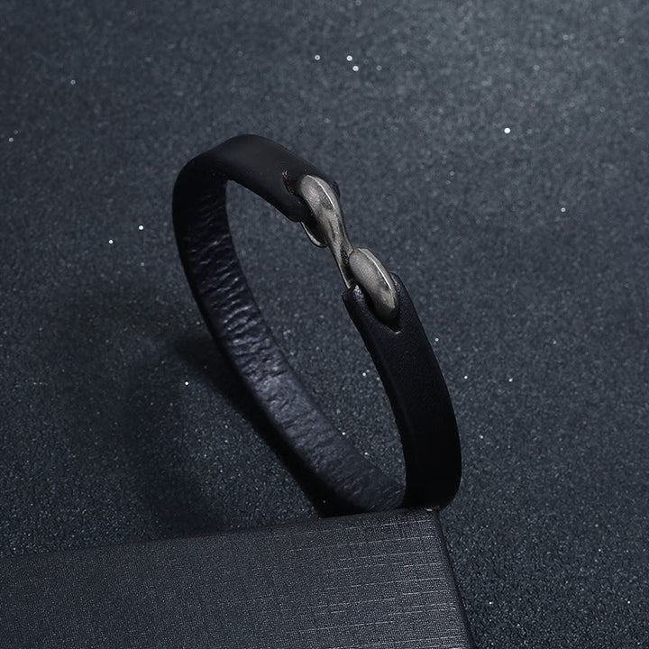 Buddha Stones Vintage Leather Plain Strength Buckle Bracelet - Black - 18-20cm - image 9