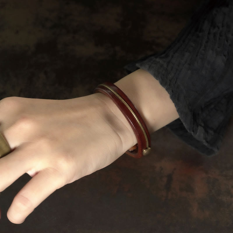 Buddha Stones Vintage Leather Copper Brass Wire Healing Bangle Bracelet - image 8