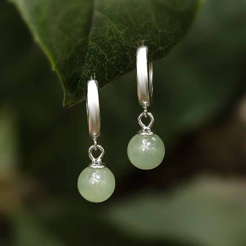 Buddha Stones Round Jade Bead Prosperity Earrings - image 1