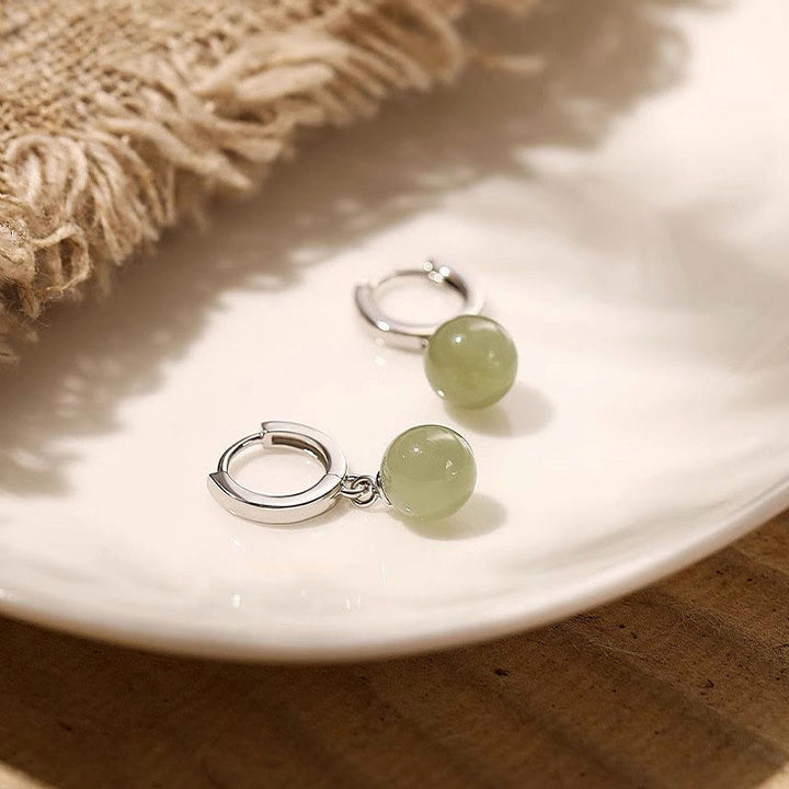 Buddha Stones Round Jade Bead Prosperity Earrings - image 2