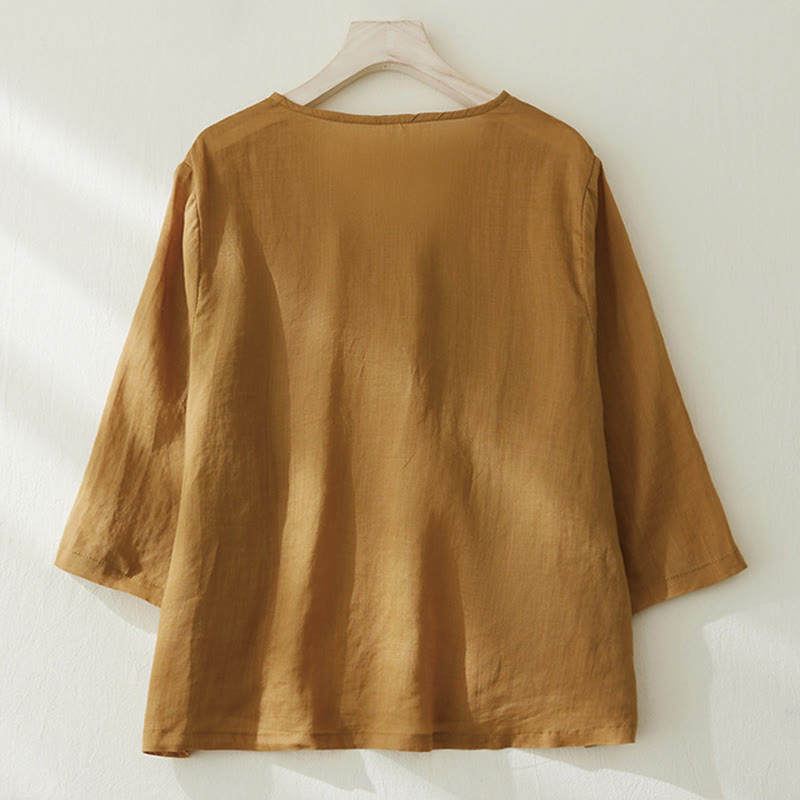 Buddha Stones Casual Women's Embroidery Plants Design Three Quarter Sleeve Shirt - image 14